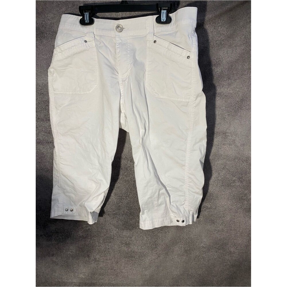 Lee Womens Comfort Waistband White Cargo Capri Pants Cropped Utility Skimmer